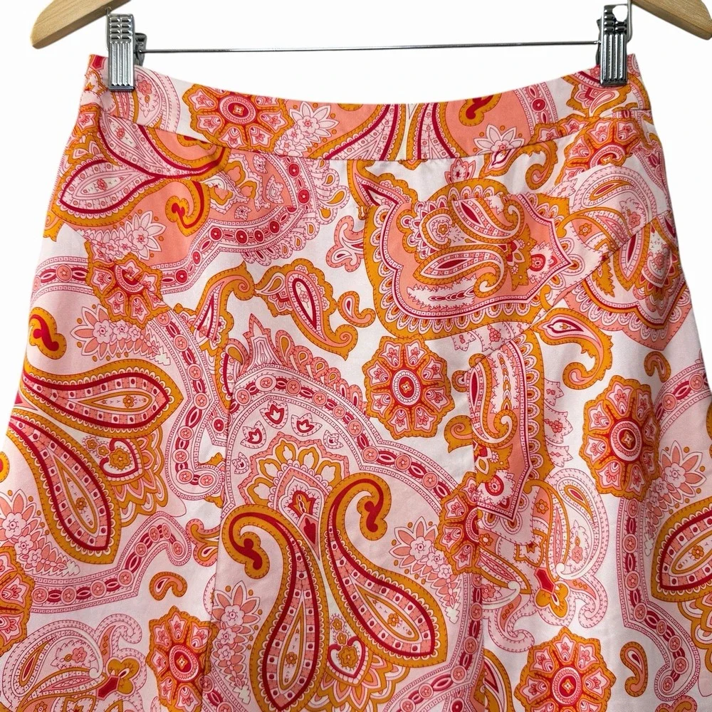 Banana Republic 100% Silk Paisley A-Line Mini‎ Skirt Pink Orange Lined Size 2